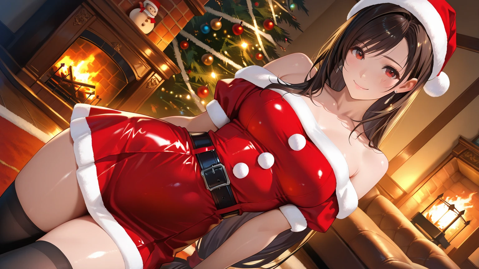 (top-quality,High resolution,(Ultra high definition,4K), (超A high resolution,in 8K),masutepiece:1.2), (Perfect Anatomy,Anatomically accurate), (Angle from above), (Soft lighting, 光线追踪), (((Open legs sitting on a sofa in the lobby of a luxury hotel))), (1 Cute High School Girl), High-definition beauty face, (santa claus), Cute panties, ((Cosplay costumes)), (Crisp double eyelids), (fascinated expression),(Large breasts:1.3),(Soft skin), (Photorealistic), (Glowing skin), (colourful hair)