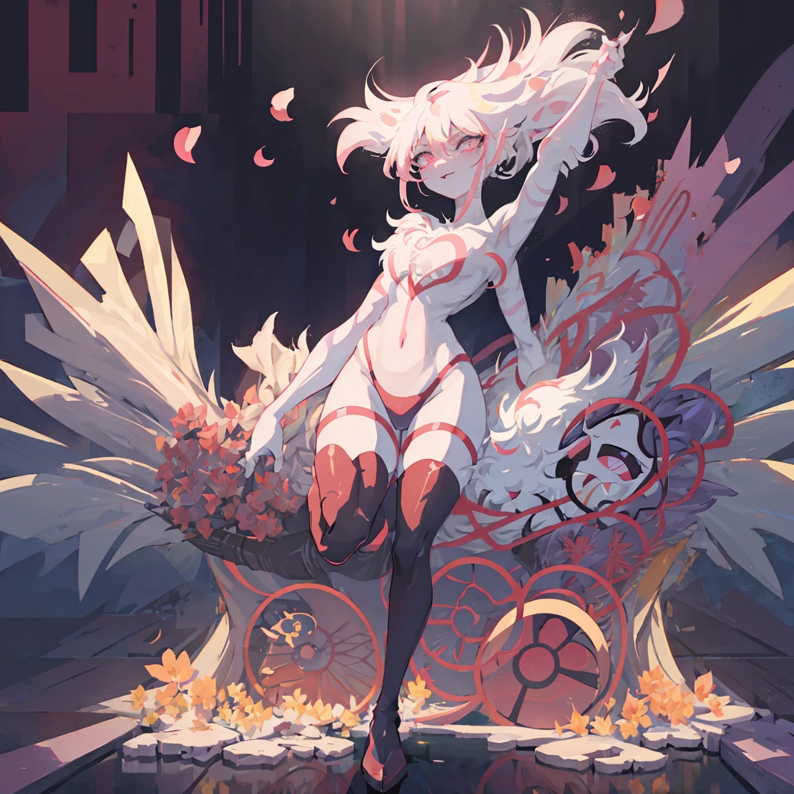 Boy, White hair, pink freckles, breast bundle, Pink eyes, (black sclera on the right eye, heterochromia), Ideal Anatomy, (Best quality, masterpiece:1), fluffy, boy, antro, 4 hands, Gold Tooth, hourglass figure with sharp teeth, body, mixing, Ray tracing, Backlight, blossom, mixing, falling shadow, Fill an image, halftones, movement lines, optical illusion, anaglyph, express lines, vignetting, , retina, masterpiece, accurate, Anatomically correct, textured leather, super detail, high detail, Body hair, hair on the chest, wide hips, Fluffy legs, covered in flower petals, boy , man , femboy, one flower in my hair, 4 hands, smile, solo antro , (detailed fur), (detailed skin), (Cinematic blue and purple lighting), (half body shadow), [explicit content], [Sharp Focus], ((masterpiece), (atomic hair), medium breast, pectoral muscles, (fluffy мех), fluffy tights, fluffy breasts, furry fantasy art, antro art, High Definition Commission, fluffy art, masterpiece, Best quality, detailed image, perfect lighting, perfect shadows, Perfect eyes, focus on the girl, flawless face, шикарное body, body песочных часов, fluffy, Fur on the body, playful look, все body, detailed fur, fluffy, antro, (привлекательное body), I look at the viewer, seductive look, seductive pose, perfect legs, perfect hair, beautiful eyes, Stunned eyes,