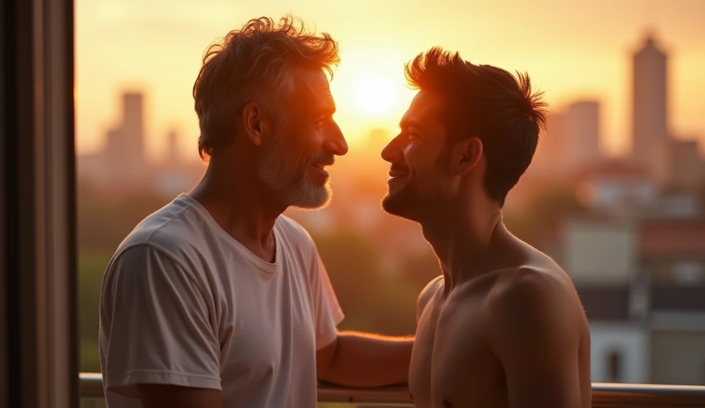 Handsome Korean guy with six-pack abs takes off his clothes and hugs an old homeless person while taking a shower