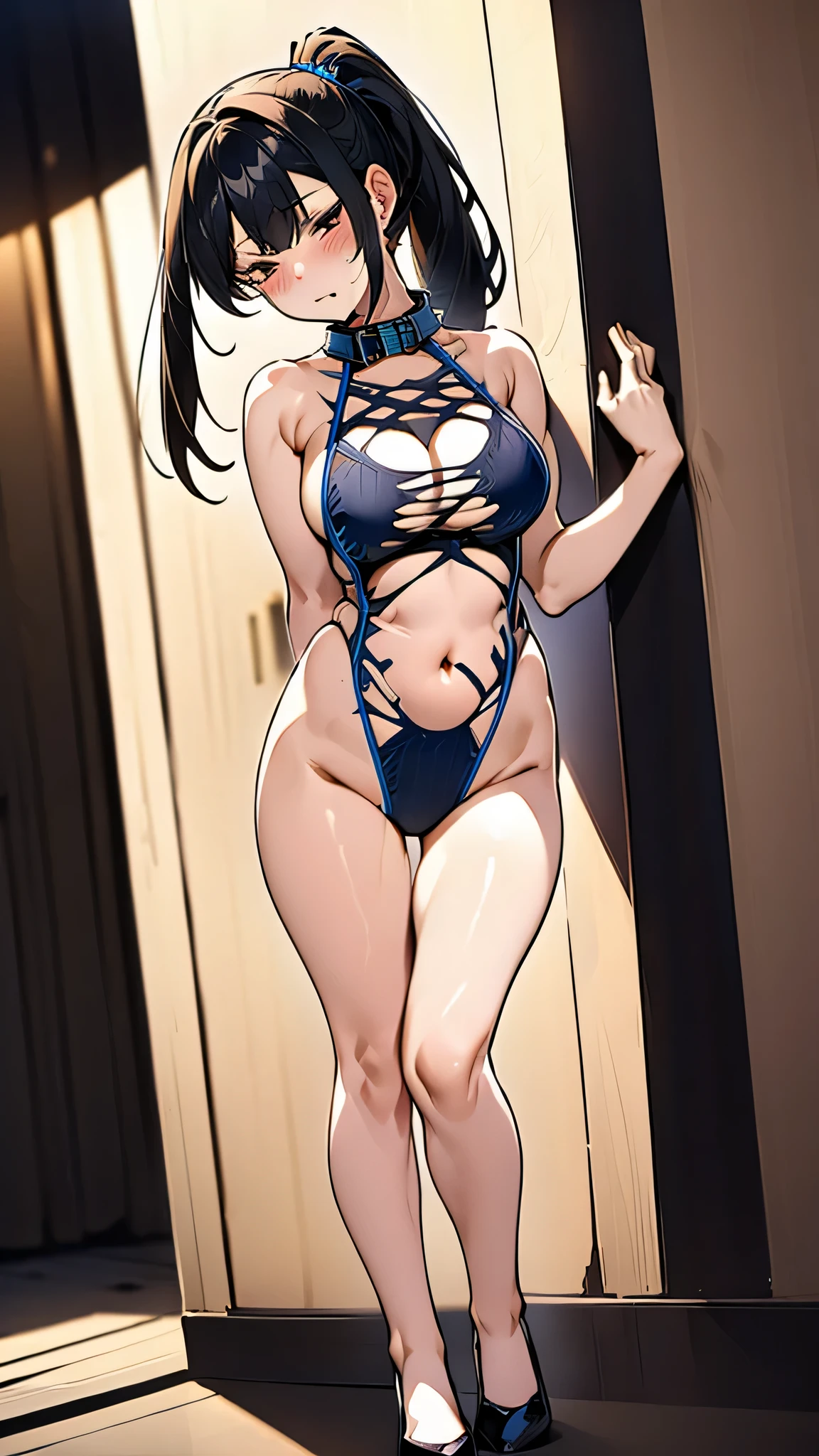 girl，alone，Gray background，Artistic lighting，Beautiful Asian Goddess，Long black hair，Long Hair,Wavy Hair,eyelash, blue eyes, lipstick, Completely naked,(Fully expose your thighs to the viewer:1.4),Standing with legs apart,(Rope Bondage:1.3),((Arms tied above the head)),((Show your armpits)),Tied up woman,Sensual smile,(Hair blowing in the wind),Graceful features，No sleeve，Mature Woman, Mature Woman,Detailed fingers, Perfect hands, Length 180cm,Small face,sweating,Soft thighs,Sexy legs,Sexy ass, Cleavage,Open the chest,Smooth thighs and legs，((Amazing orgasm)),大きなSexy ass, Perfect Body Proportions, Slim waist,Nipples visible,The areola is protruding,Tight waist,(Long legs:1.4),E cup bust,Thighs open,Huge :1.3，perspective:1.2，Looking at the audience，Character-centric，symmetry diagram，whole body:1.5，From below:1.2，Abdominal shot