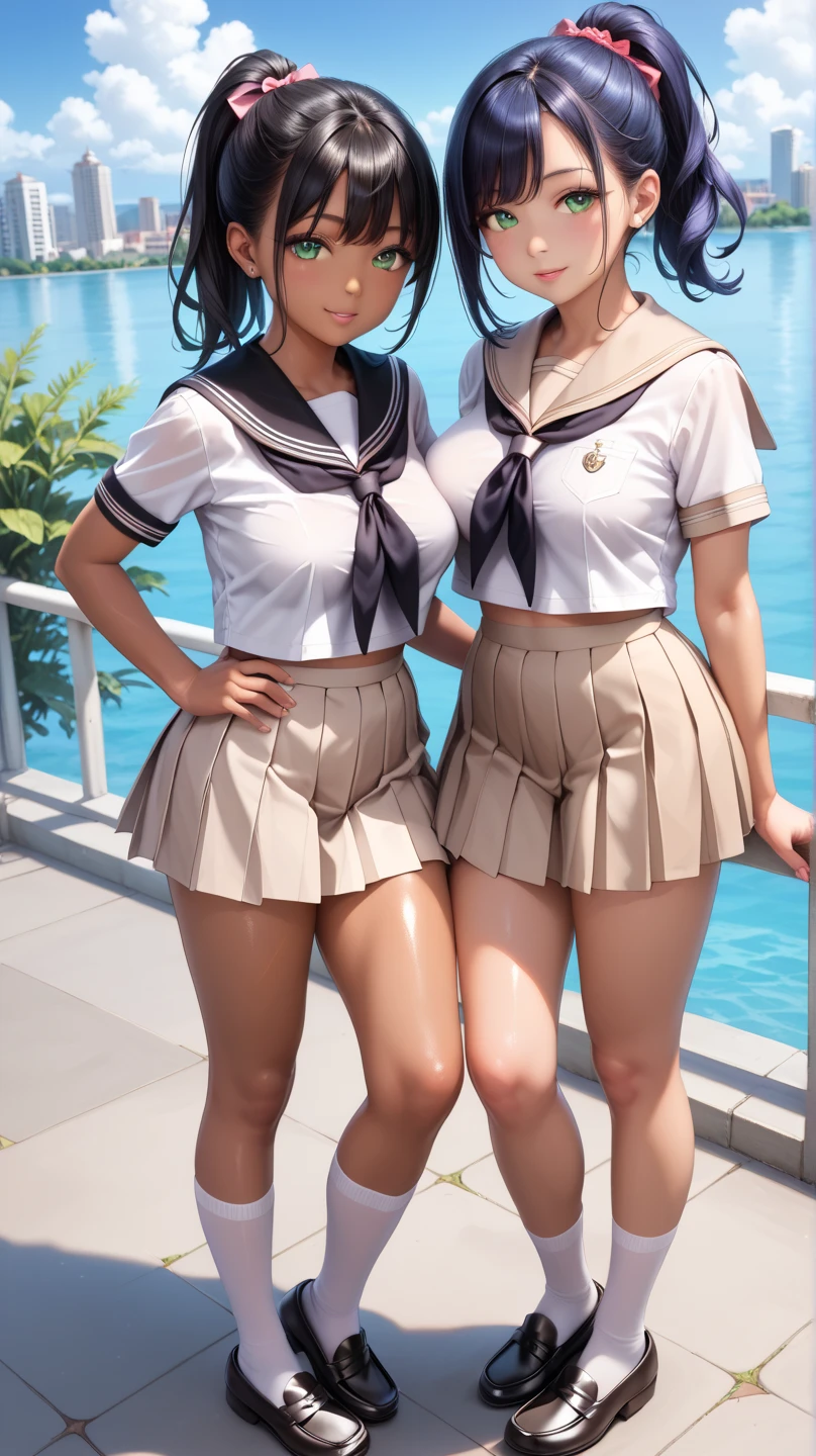 Draw a mother and daughter kneeling in the pool at the same time，1 photo contains mother and daughter，my daughter is a student，Plump，long legs，opened legs，School uniforms have blue and white stripes，sailor suit，in the bathroom，squat，mother 50 years old，sexy and exciting，Plump，big breasts curvaceous hips，Exposed to the navel，woman，big pelvis pictures，black heels，白い肌にlong legs，shiny，成熟したきれいなwoman，open your legs，Do not understate your breasts in photos，smile，sunlight，Height is 1.looks like 8 meters，Big breasts and curvaceous hips，thin waist，long legs，skin hyper detail，panoramic view，Cocked buttocks photo 90 years old、高貴でエレガントな日本woman、perfect face、great look、（detailed facial features）、clean and nice face、realistic、sharp focus、wavy hair,two people kissing。deep kiss