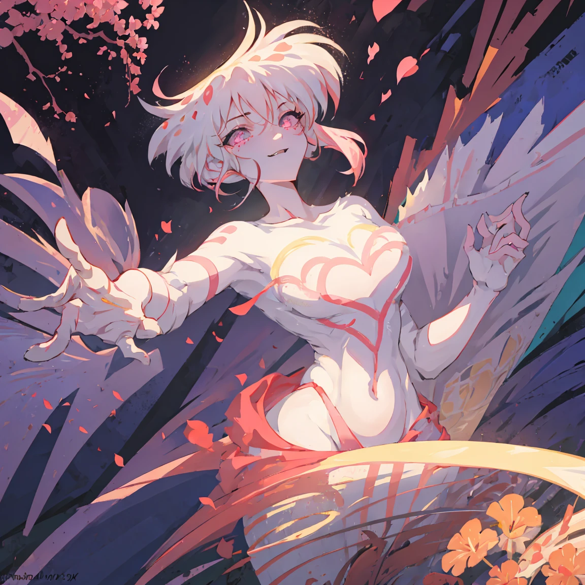 Boy, White hair, pink freckles, breast bundle, Pink eyes, (black sclera on the right eye, heterochromia), Ideal Anatomy, (Best quality, masterpiece:1), fluffy, boy, antro, 4 hands, Gold Tooth, hourglass figure with sharp teeth, body, mixing, Ray tracing, Backlight, blossom, mixing, falling shadow, Fill an image, halftones, movement lines, optical illusion, anaglyph, express lines, vignetting, , retina, masterpiece, accurate, Anatomically correct, textured leather, super detail, high detail, Body hair, hair on the chest, wide hips, Fluffy legs, covered in flower petals, boy , man , femboy, one flower in my hair, 4 hands, smile, solo antro , (detailed fur), (detailed skin), (Cinematic blue and purple lighting), (half body shadow), [explicit content], [Sharp Focus], ((masterpiece), (atomic hair), medium breast, pectoral muscles, (fluffy мех), fluffy tights, fluffy breasts, furry fantasy art, antro art, High Definition Commission, fluffy art, masterpiece, Best quality, detailed image, perfect lighting, perfect shadows, Perfect eyes, focus on the girl, flawless face, шикарное body, body песочных часов, fluffy, Fur on the body, playful look, все body, detailed fur, fluffy, antro, (привлекательное body), I look at the viewer, seductive look, seductive pose, perfect legs, perfect hair, beautiful eyes, Stunned eyes,