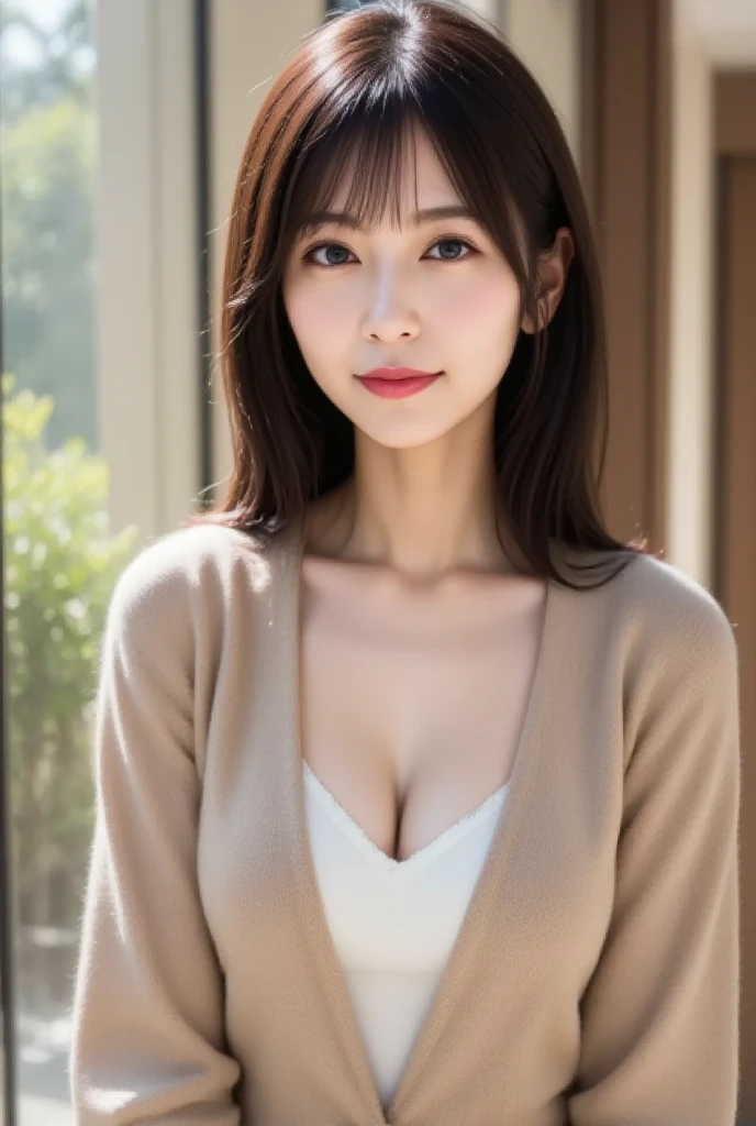 (8K、Raw photography、top-quality、masuter piece:1.2)、ultra-detailliert、ultra res、(realisitic、rialistic photo:1.37)、portlate、high-definition RAW color photography、Professional Photography、highly detailed and beautiful、ighly detailed、8K Picture Wallpaper、amazing detailed、huge filesize、Official art、Highly detailed CG Unity 8K wallpapers、Very detailed beauties、extra detailed face、extremely detailed eye、highlydetailed skin、extremely detailed fingers、highly detailed nose、very detailed detailed mouth、Perfect Anatomy、细致背景、Detailed clothing、女の子1人、age 30s:1.4、Pretty Woman、Realistic body、小柄、de pele branca、glistning skin、Slim body、Handsome body、A dark-haired、short-hair、(bluntbangs: 1.2)、Shy smile、kawaii、kawaii faces、Lifelike face、Delicate eyes、Sauce order、see -through、耳环、Looking at the camera、cowboy shot、front facing、standing athletic pose、Contrapo、动态照明、middlebreasts、beauty legs、The upper part of the body:1.3、gravure、FULL BODYSHOT