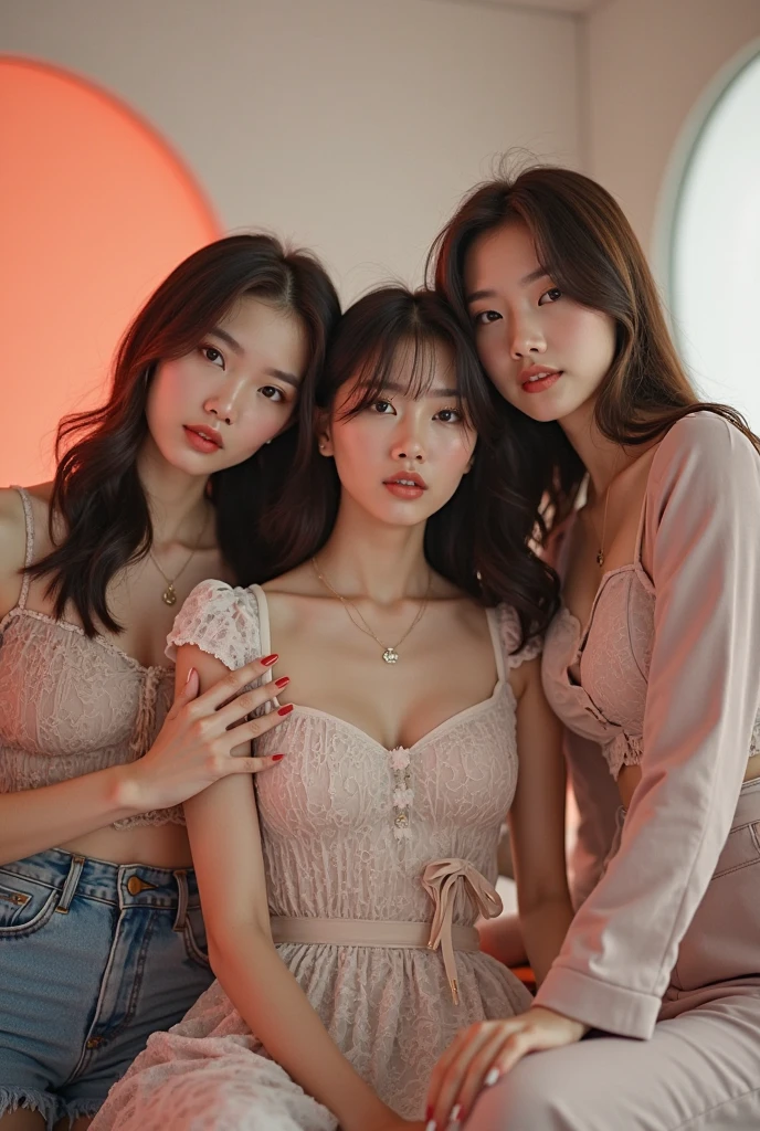 I'm taking photos for a new concept album. Please create a girl group photo for me to take a concept photo in the bedroom