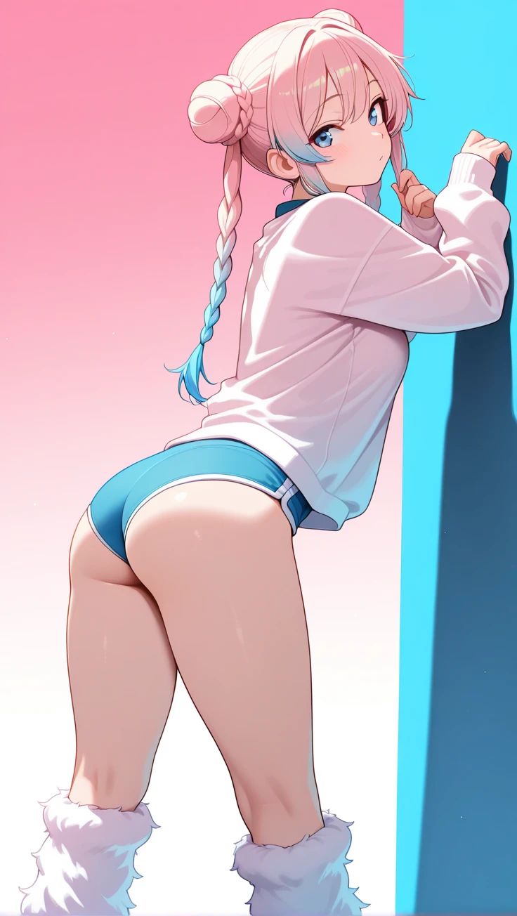 ((sexy girl ,gyaru))nsfw,glamorous, flushed face,blush,blushing, ashamed, bashful, flushed face, stand, forehead, ((out the ass )) school swimsuit, looking at viewer,stand
