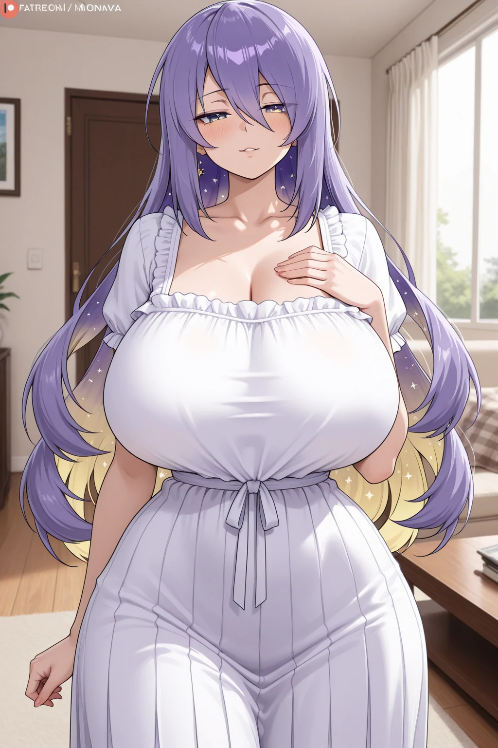Pregnant women,Pregnant belly,Multiple births,Swimwear,Big Breasts,Large bust,Purple and white hair,Hair Gradient,Long Hair