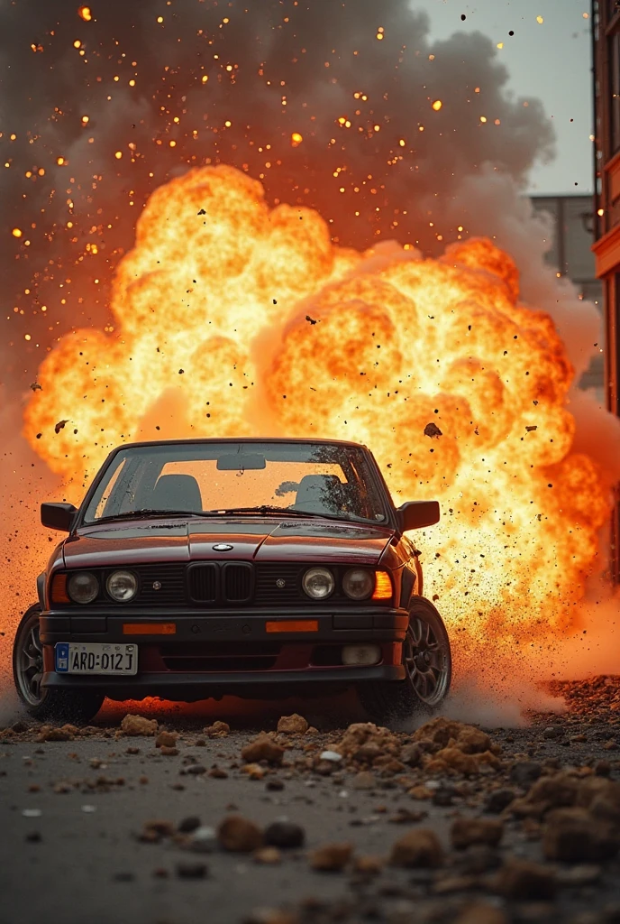 (Best quality, 8k, 32k, Masterpiece, UHD:1.2),bomb explosion in city with car --auto --s2