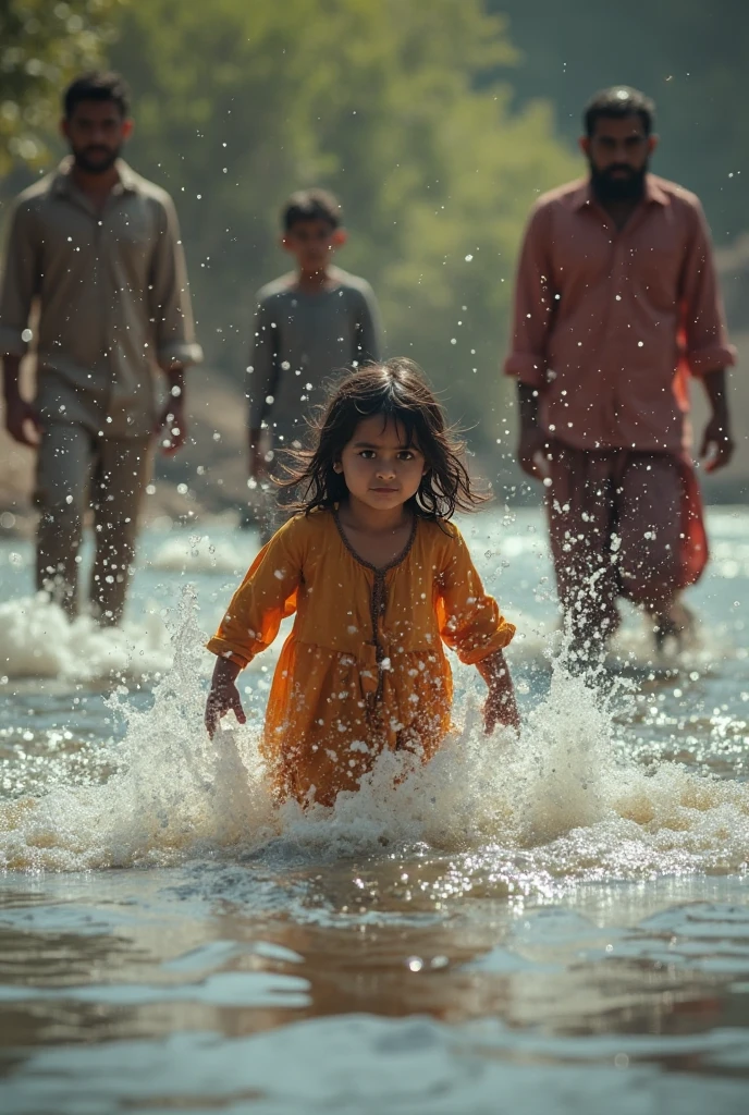 Indian baby in flooding