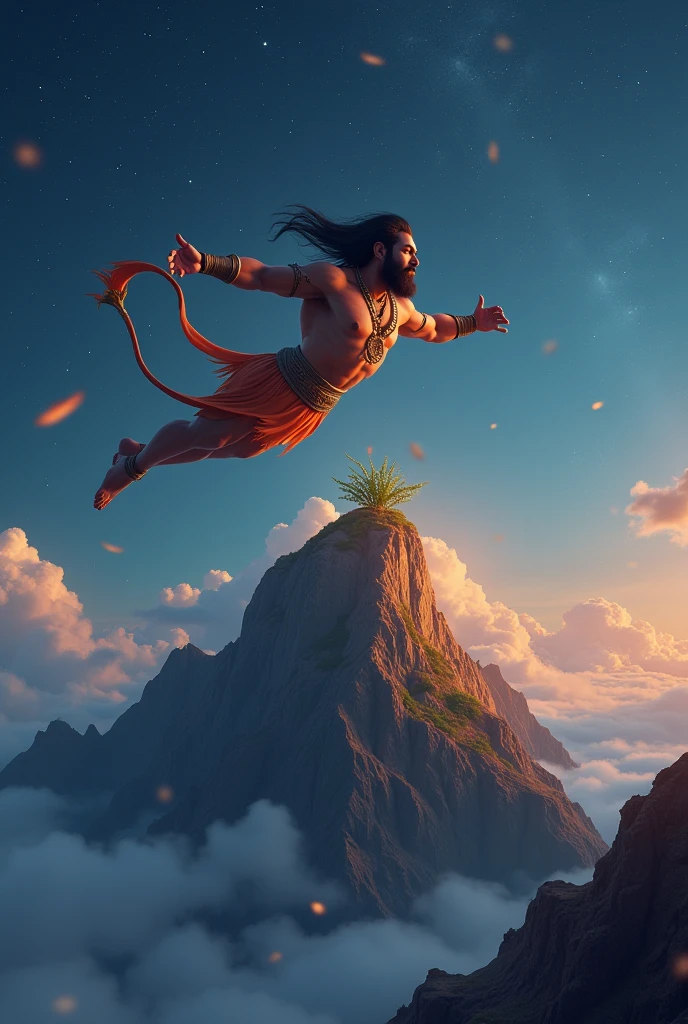 Hanuman flies across the river, a beautiful peace scene anime, Very beautiful landscape., Landscape art, Landscape Art Details, Very beautiful digital art., The beauty of natural landscapes, UHD 4K beautiful art, Very beautiful photos, beautiful nature, landscape wallpaper, really beautiful nature, Beautiful digital artwork, beautiful background, The cherry blossom tree, anime style