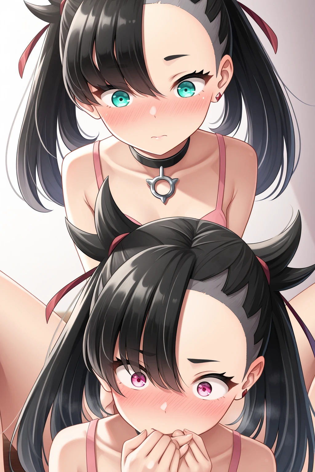 ahegao, blush, sweat, open mouth, rolling eyes, tears, tongue out,small breasts,thighs,all fours,