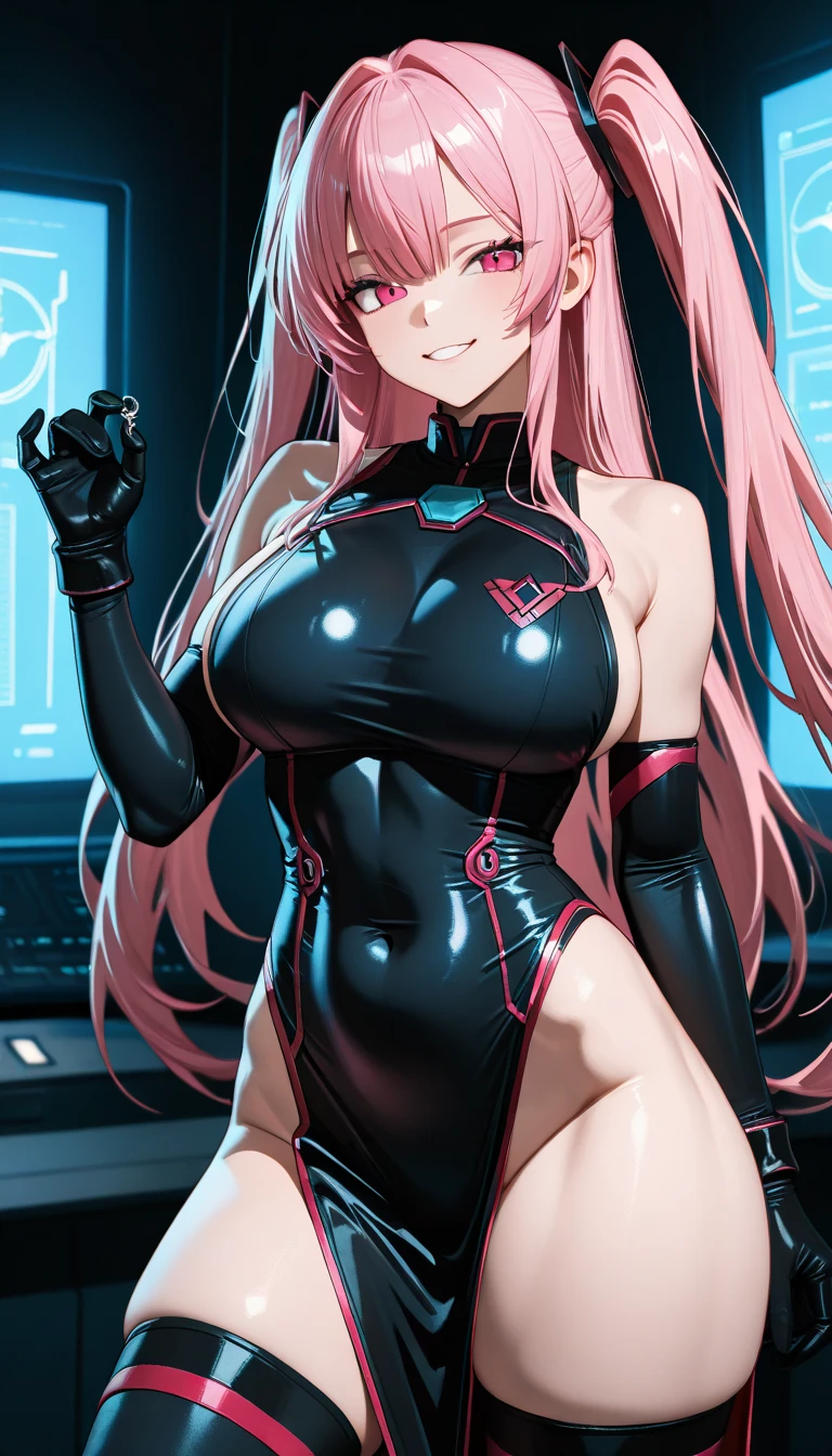 Teenage girl, Linda, wearing combat suit (fully body) provocative bodysuit), breastsout, defined body, anatomical correct, long hair, high-tech, in a spaceship corridor, best qualityer, 3d, anime styling