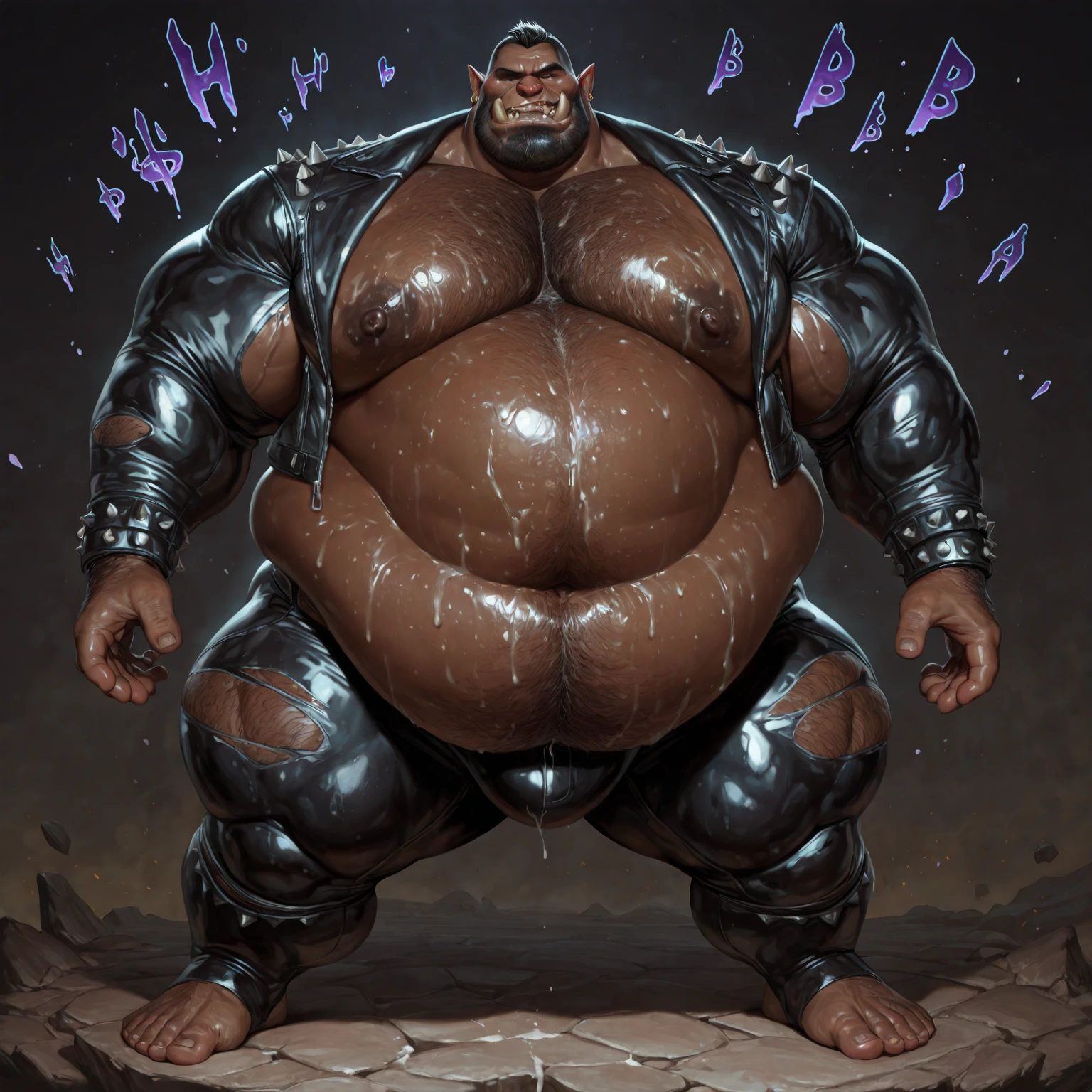 black bull, bovine, black  long hair, chubby, male focus, stomach, purple underwear, biggest detailed bulge, big balls, nipples, sexy pose