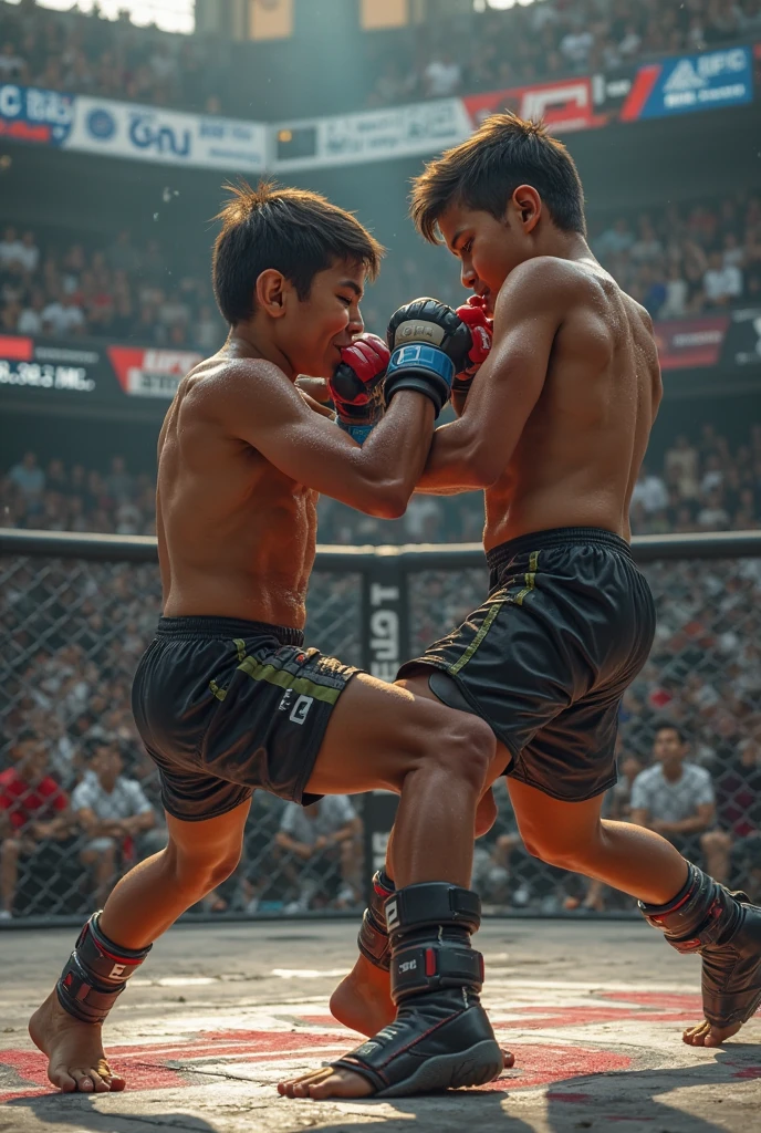 Muay thai match between two kids
