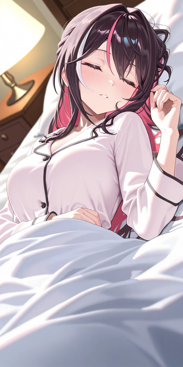Kamado nezuko in a bed showing her vagina using her hands