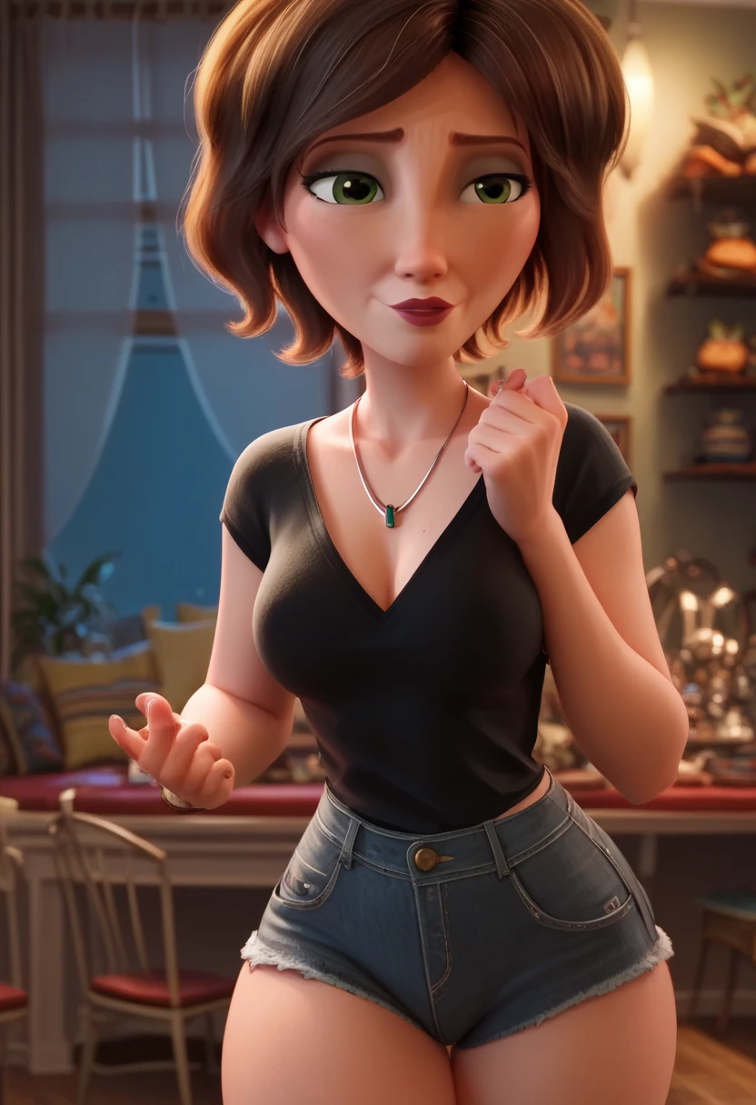 a close up of a nude  cartoon woman sitting at a table with a bowl of food, nude, big boods, nude breasts , sexy thick, animated movie still, animated movie, animated film, animated movie scene, 3 d animated movie, pixar cartoon style, pixar cartoon, animation film, pixar movie still, tracer in a skintight dress, ideal pixar character, cartoon pixar style, render in pixar, animated film still