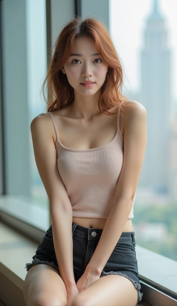 a 33 yo young sensual realistic woman:1.2 , realistic:1.2 , bright blonde bun hair , (full waist sitting down pose:1.1), sensual seductive Cyberpunk theme, soothing tones, muted colors, contrast, (realistic natural skin texture, realism, bright light, sharp), upper knees pose , damp ,cleavage
