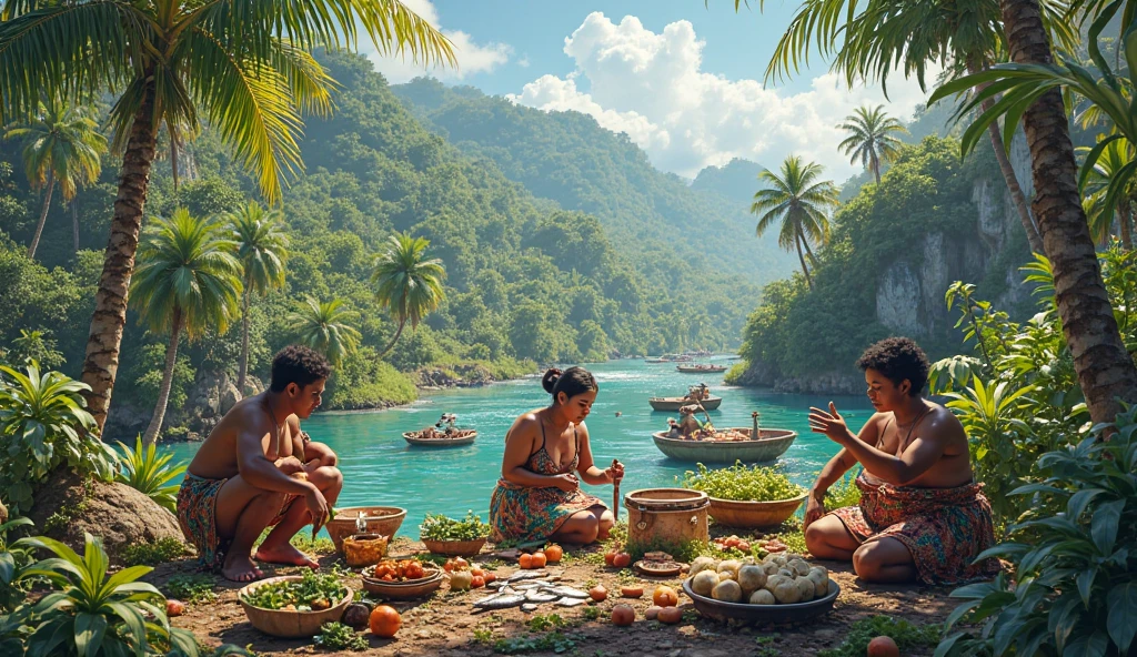 make me an image of Brazilian indigenous people working with clay in the year 1662