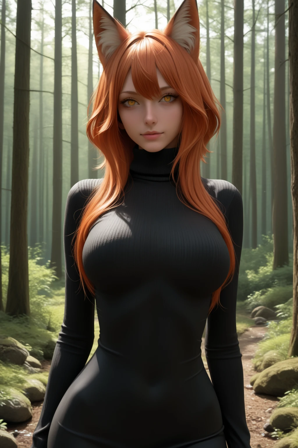 (ultra realistic, highly detailed:1.4), best quality, masterpiece
redhead girl, sitting on a stump, tall, curvy, pear shaped,chubby round belly, bottom heavy,  navy blue leggings, belt, tied up red flannel shirt, short hair
((longtorso, ltso):1.1)