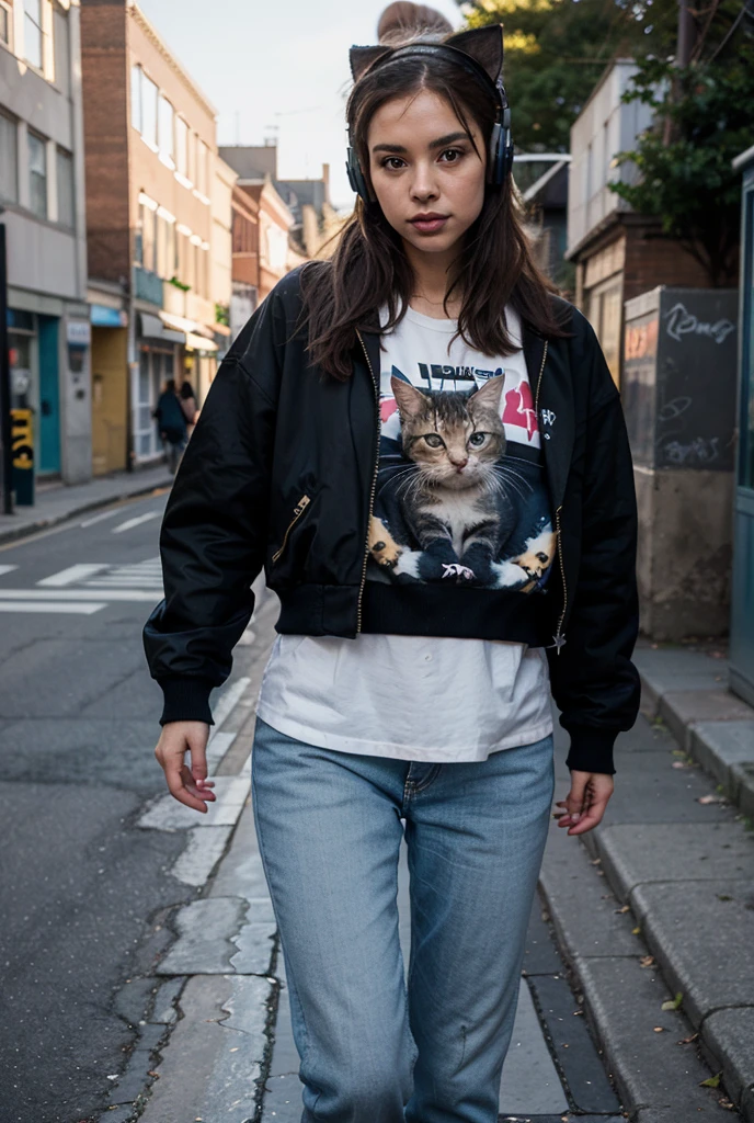 Cat painting with hat and scarf., fashion at the art station, punk dress, detailed hyperrealistic rendering, British gang members, Street style, intimidating pose, planet of cats, trendy clothes, urban samurai, Meow, West Slavic characteristics, 8 1 5