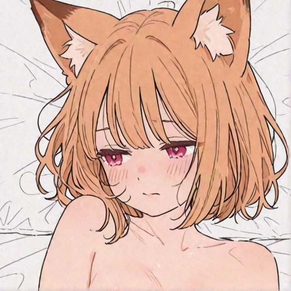 Highest quality、全naked、naked、Fox ears、Small breasts、Nipples、Long blonde、Red Eye、Grinning