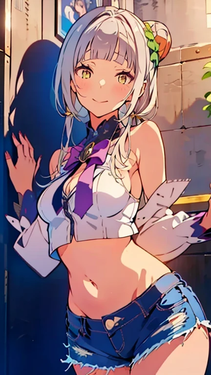 gran calidad ++ Extremely detailed high resolusionolution, very aesthetic, ojos expresivos, (((Cara perfecta))), (((face symmetrical))), ((good anatomy)), (((manos perfectas))), (((8k))), UHD, Fondo de pantalla HD, (((alta calidra detallada, (((((1girl)))))), solamente, Obra maestra, La mejor calidad, high resolusion, Altamente detallado, (illustration), hermosos ojos detallados, (((combatant))), ((((halfbody)))), (((kyriedef))), solo, (((long hair))), purple eyes, jewelry, single thighhigh, breasts, hoop earrings, navel, earrings, thighhighs, pink hair, looking at viewer, cleavage, armlet, two side up, bikini, single detached sleeve, mismatched bikini, bangs, indoors, school background,