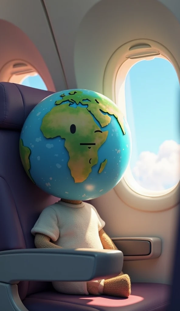 African boy carrying a pyramid on a plane 
