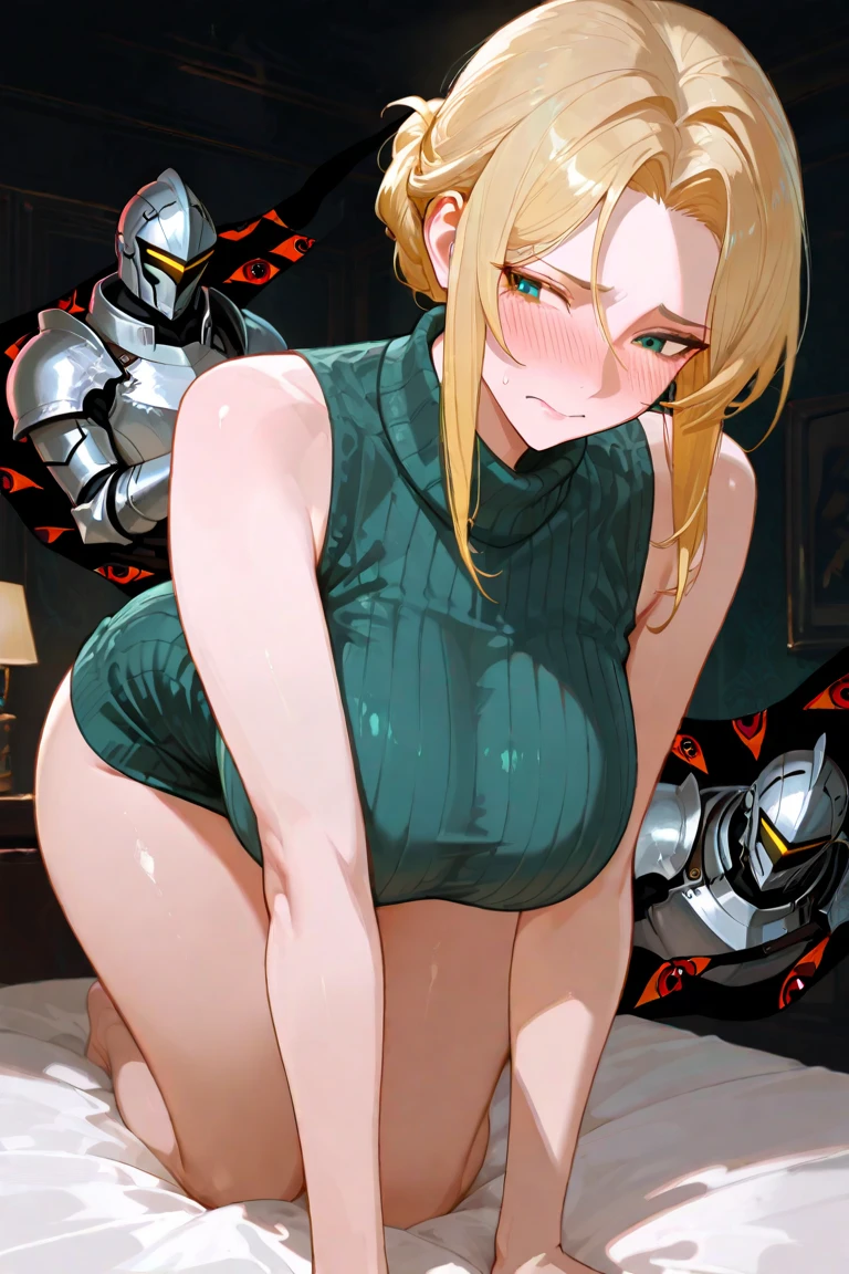 masterpiece, best quality, ingrid_timeskip, armor, fur trim, green cape, greaves, hair ribbons, green gloves, ((Tight leotard)), ((sexy pose)), ((Wrestling ring))
