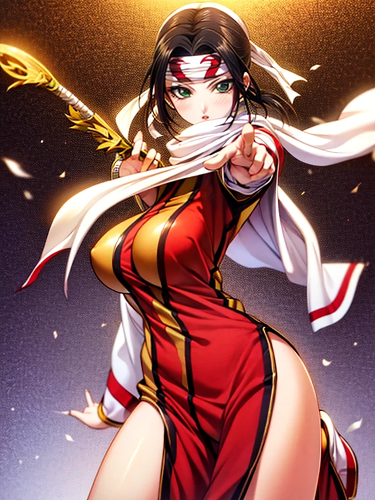 12k,((Highest quality)), ((masterpiece)), ((Realistic)), Dance does not know fire, My Style, Red clothes, striking a confident pose, Japanese temple detailed background, Warm front light, Contrast and sharpness, Medium depth of field, Dynamic Perspective, Proper scale and proportions, Detailed velvet texture., full body