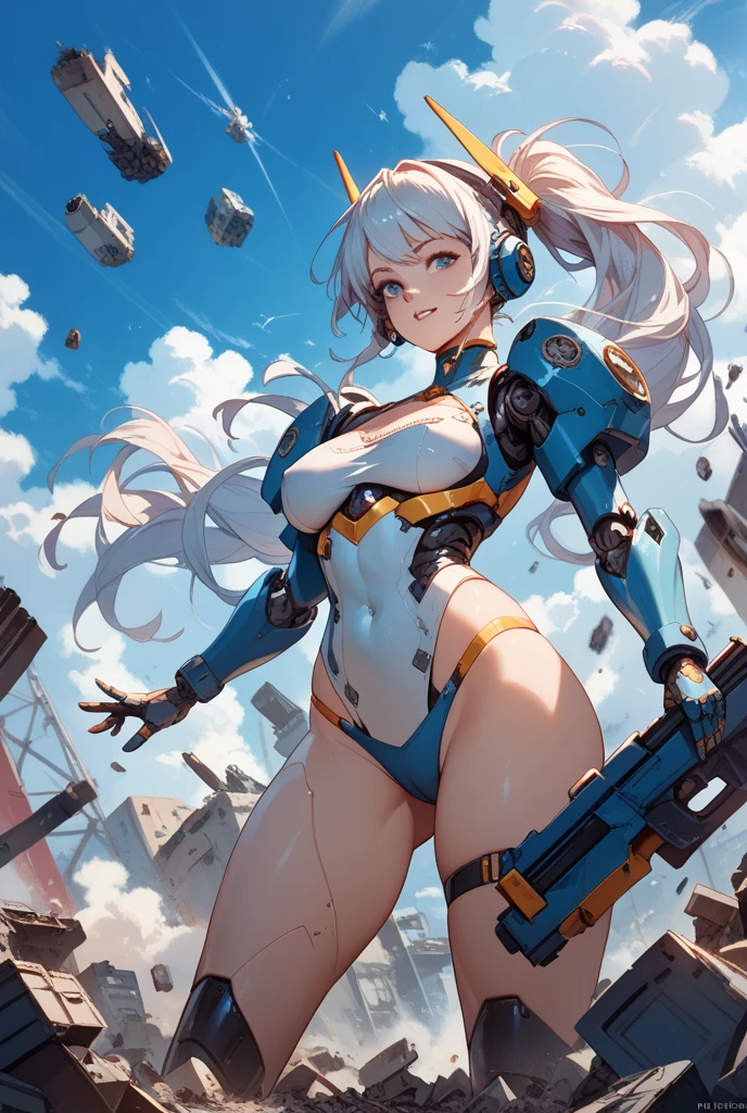 Astronaut woman, best quality: 1.1, 1 girl, (blue eyes), detailed blue eyes, well-aligned eyes, extremely detailed face, blushing cheeks, perfect face symmetry, smiling, embarrassed, (astronaut suit), BREAK intricate details on hands, intricate details on fingers, (very huge) breasts, silver hair, detailed hair, short hair, defined figure, (thick muscular legs), (small defined waist), (very much voluptuous body), (very much muscular body), lascivious woman, (nymphomaniac woman), dynamic pose, Interacting, (whole body perspective), ((spaceship background): 1.5)