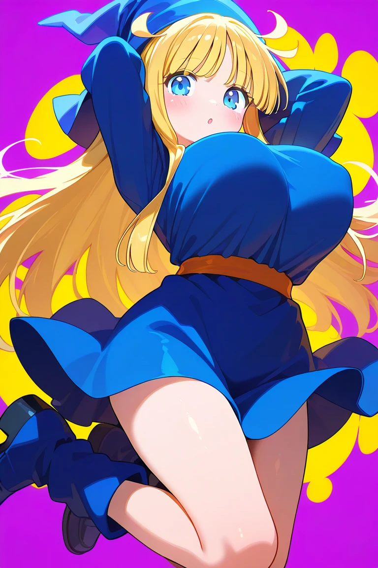 masterpiece, highest quality, bubble, Blue clothes, Blonde twin tails, Pretty face, Highly detailed eyes, Intense expression, Fighting Pose, Destroyed city, A distant fire, Rising Smoke, 