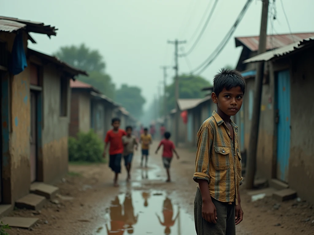 Bangladeshi child survive  in flood affected area.