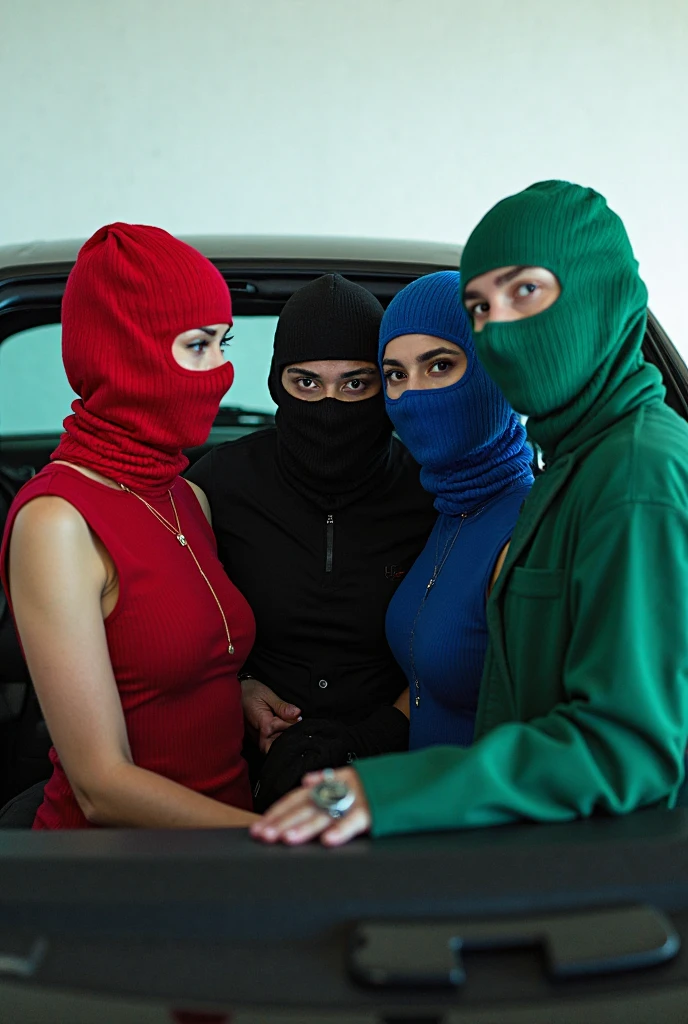 two girl playing bondage game,(bright lighting,romantic setting),dreamy background,bondage,dark hair, mesmerizing gaze, , soft skin, alluring beauty, artistic portrait, high-quality image, vibrant colors, long silk gown, in the van's trunk,tape bondage,tape gag, mosquito net