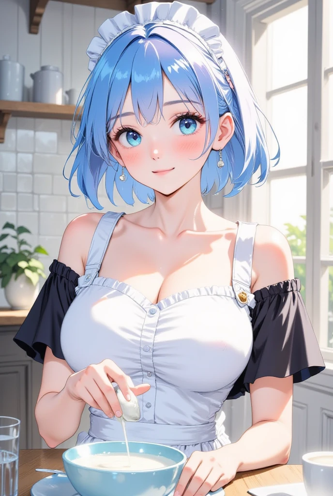 blue hair,Lori huge breasts cleavage,anime big breast,tmasterpiece,Wear a bow on your head
