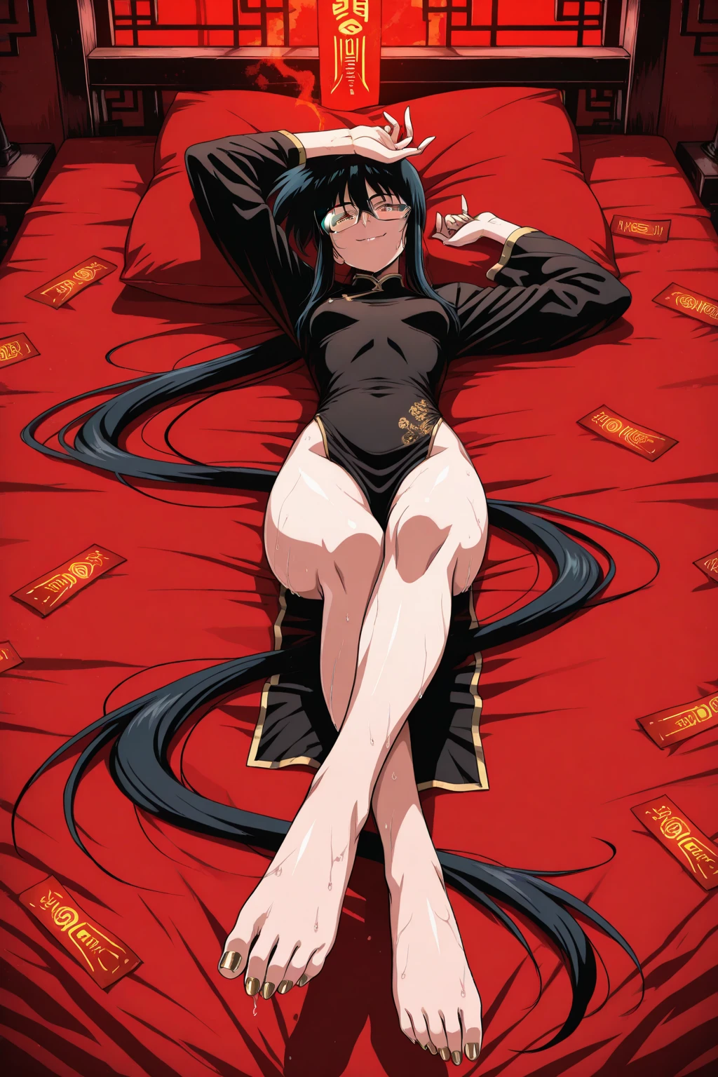 No underwear、China dress、Deep slit、From the side 、whole body