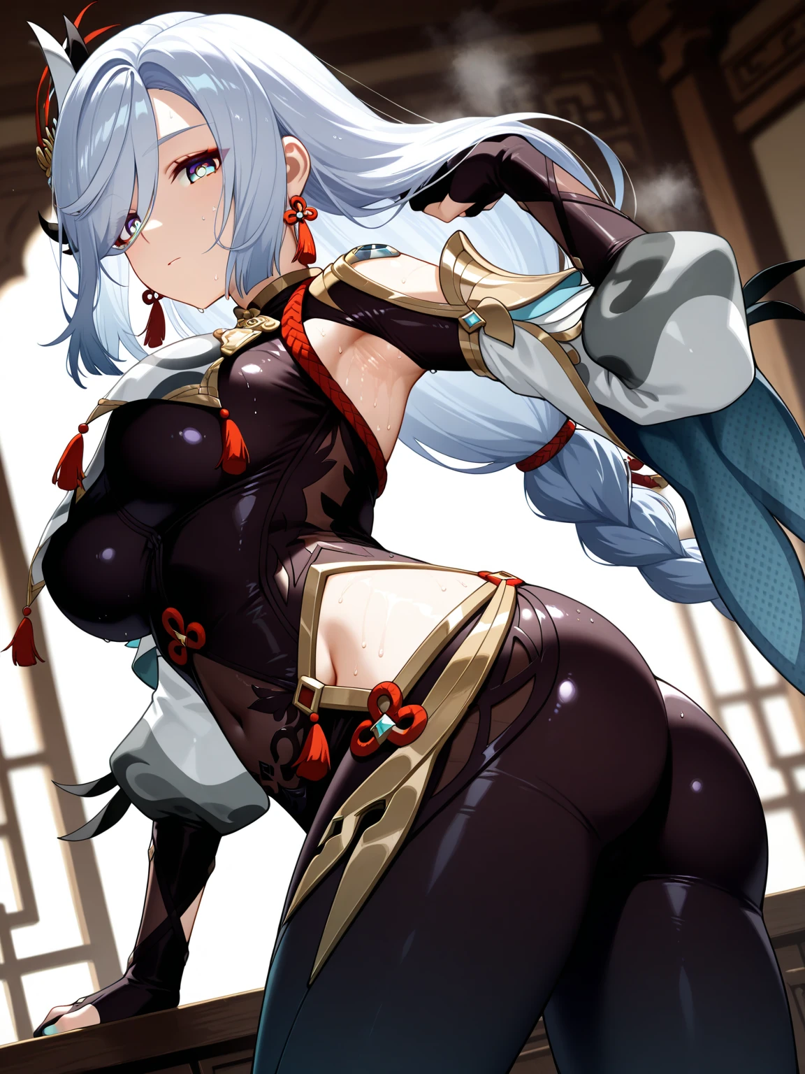 (masterpiece), best quality, female warrior, huge girl, female muscular:1.2, ((long hair:1.6)), (silver hair), big breast, (curvy:1.7), (((blank background))), ((full body)), fingerless gloves, sandals, sleeveless, covered nipples, detailed dress, ((straight hair:1.5)), (very thin hair:1.5), ((camel toe)), corset, bare legs , ((showing armpits))
