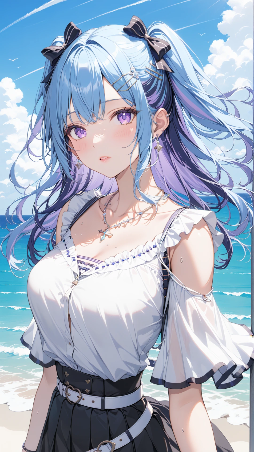 a girl with a hot body in a sexy bikini with silver hair inspired by the sinestrea of the arena of valor making ahegao face watery tongue and sweaty body on the beach