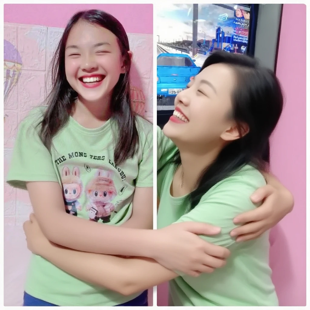 there is a young girl standing in a room with her hands up, she expressing joy, she is smiling and excited, as she looks up at the ceiling, excited expression, being delighted and cheerful, doing a majestic pose, with a happy expression, in an action pose, very excited, excited, captured with sony a3 camera, with arms up, screaming into air