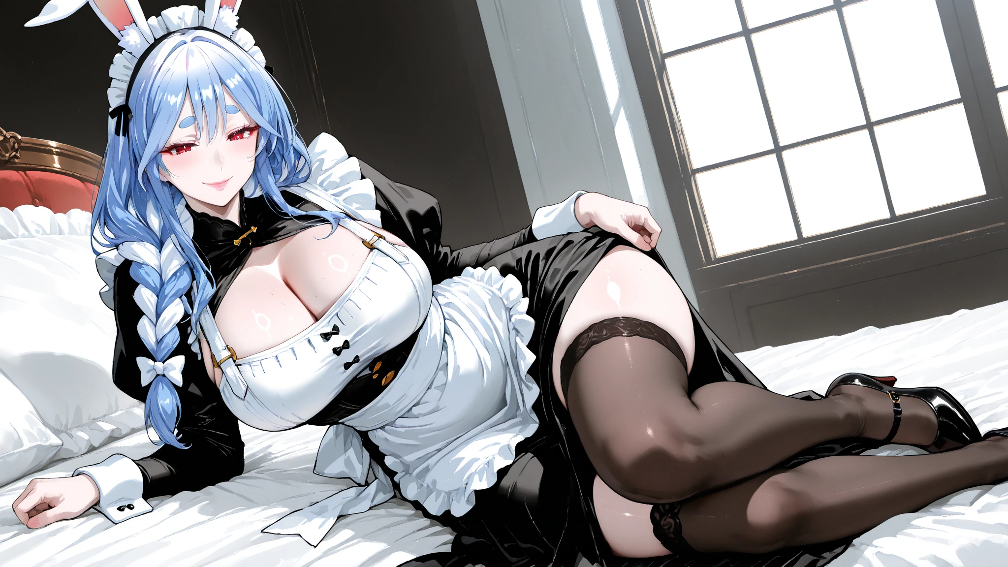 core_9, score_8_up, score_7_up, source_anime, duo, gynomorph/femail, dominant gynomorph,humanoid/human, human on anthro, interspecies, big dom small sub, height difference, age difference, yuri, kiss, hug, human penetrating, vagina penetration, missionary, BREAK (blue skin:1.3) horn, Large bat-like wings, Spade Tail, Succubus, devil, seducer, (Large Breasts:1.3) Wide Hips, black armor, mature, larger female, white hair, very long hair, red eyes, bottomless female, BREAK Long Hair, Exotic Leather (Brown Skin:1.3) ,Green Hair, futanari,  (tiny height:1.3), (huge Breasts:1.2), large penis, disproportionate breasts, Wide Hips, Maid clothes