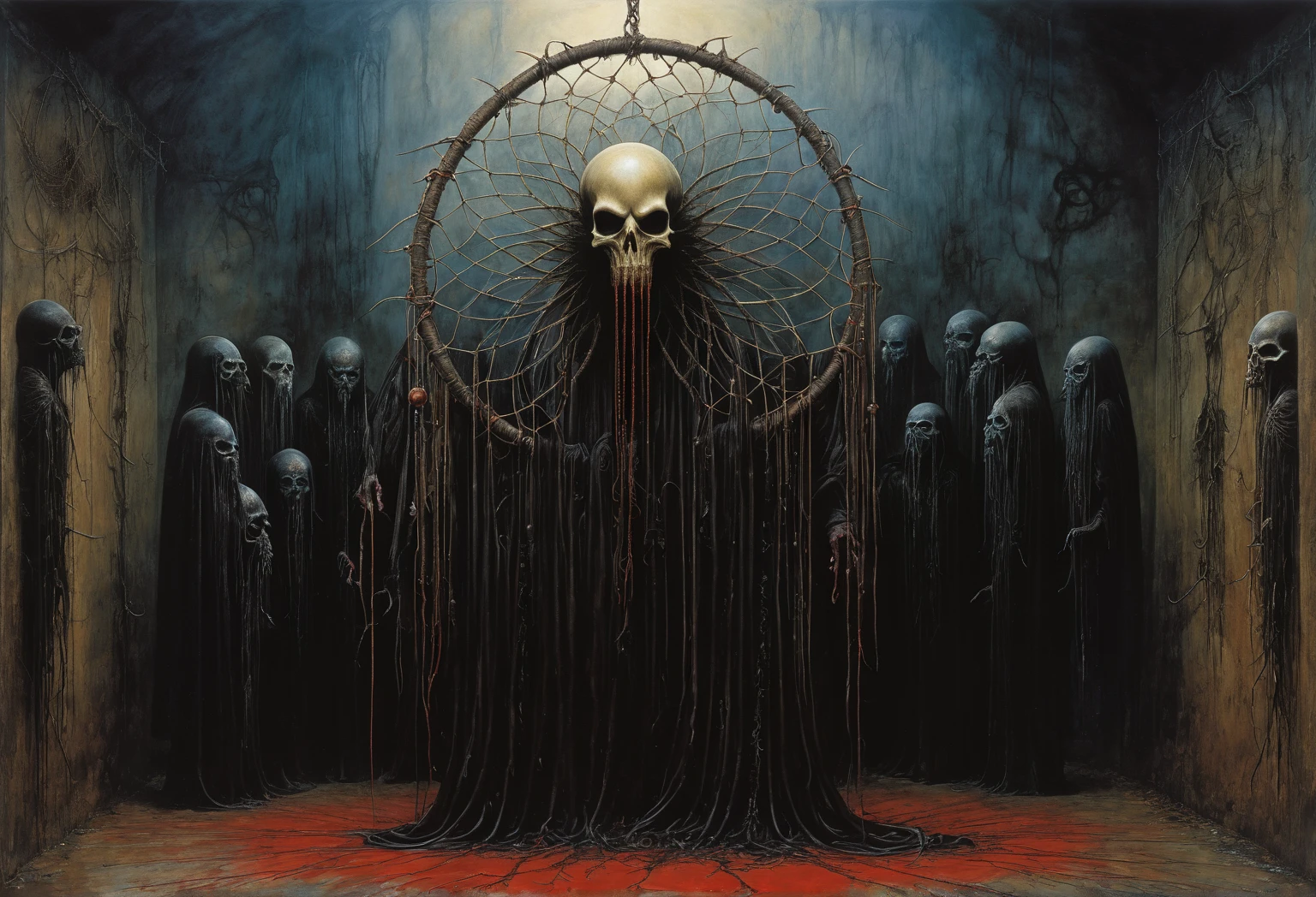 (Masterpiece, best quality), (lo Gothic), Dream Catcher, Vampir, (HG giger, Art by Hermann Nitsch, Beksinski, Dariusz Zawadzki, giger, zdzislaw beksinski)
