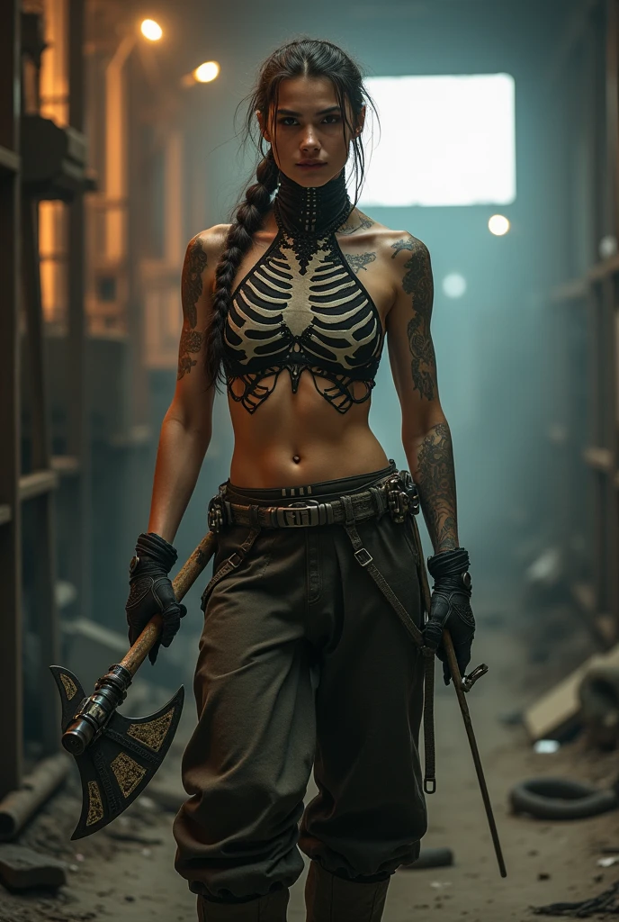Gere uma imagem  detalhada da personagem Mara, also known as 'Mara Death Dealer', do jogo Call of Duty: Guerra moderna. Describe its appearance, in a bikini, corpo escultural, flowing hair, Equipamento, personality and any other relevant information that makes her an iconic character in the game."