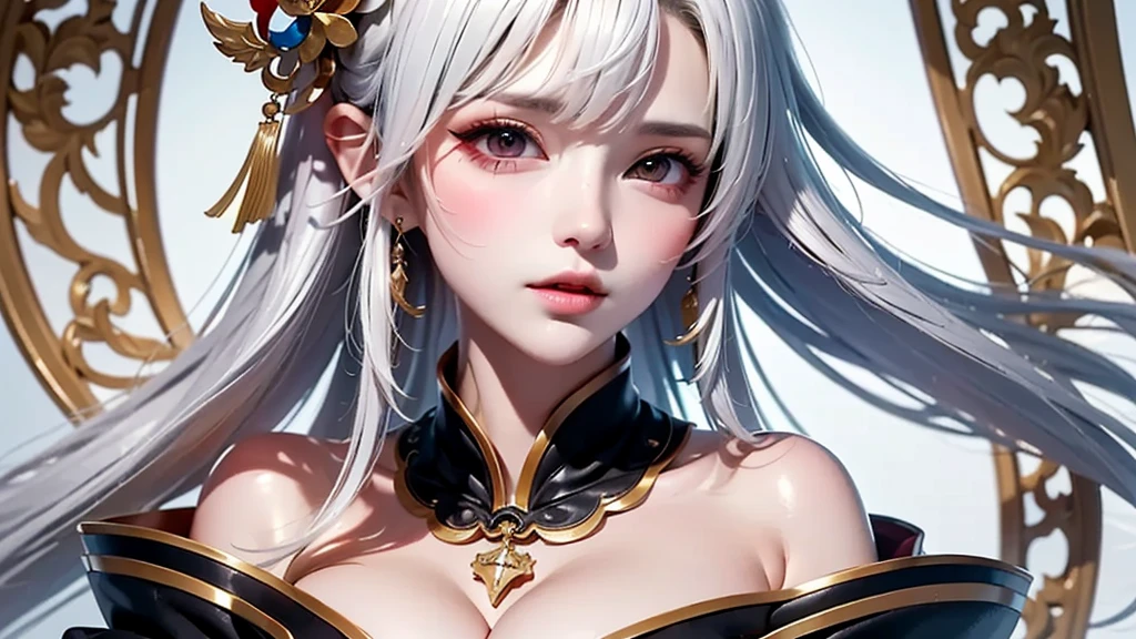 a close up of a woman with long hair wearing a costume, white haired deity, onmyoji portrait, detailed digital anime art, female anime character, anime goddess, advanced digital anime art, digital anime art, beautiful alluring anime woman, beautiful anime woman, onmyoji detailed art, stunning anime face portrait, anime character, anime woman, extremely detailed artgerm, eye on forehead.