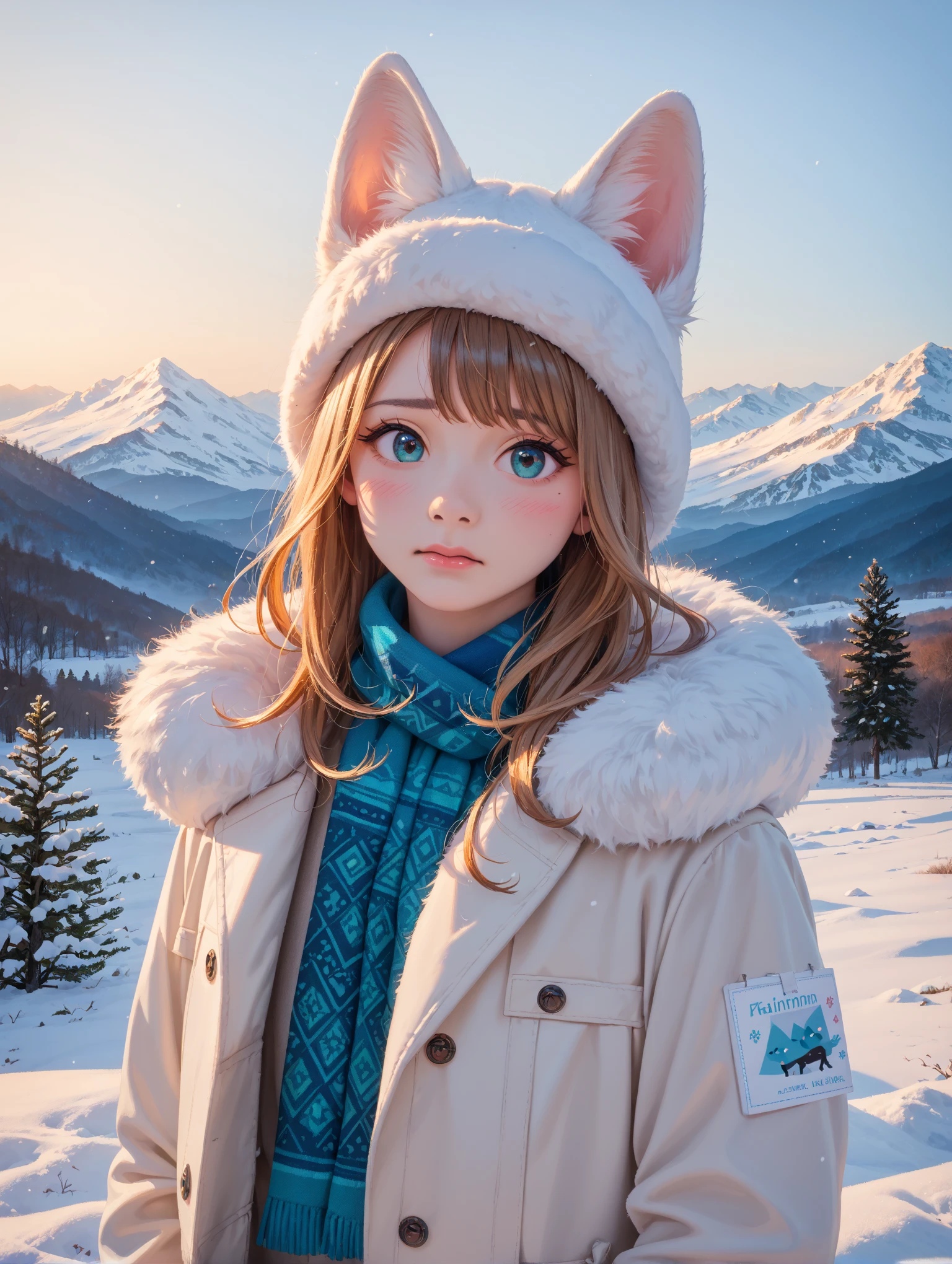 fluffyの毛皮。fluffy、A close-up of a fair-skinned Russian girl with a young face。Beautiful women in luxurious furs。Old-fashioned。Fisheye Lens、Fur coat。snow。