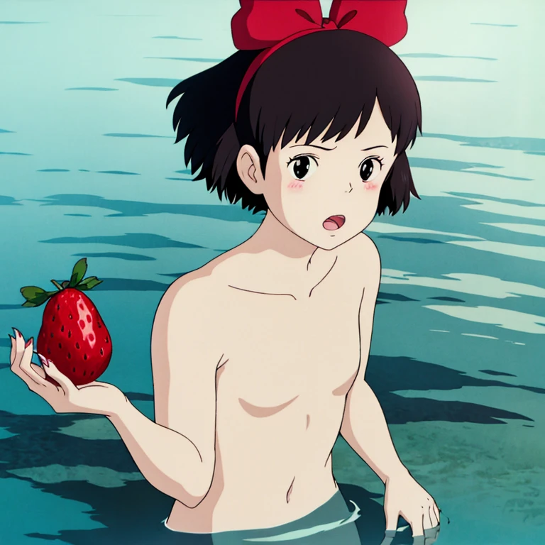ghibli style,
kiki \(majo no takkyuubin\),
1girl, :o, bangs, black eyes, black hair, blush, bow, bow hairband, collarbone, day, fingernails, food, fruit, hair bow, hairband, holding, holding food, holding fruit, looking at viewer, open mouth, outdoors, red bow, red hairband, short hair, solo, strawberry, sunlight, upper body, water drop
, ((masterpiece)), no clothes, nude, full naked, small breast, full naked, small boobs, full body, pink nipples, nipple, boobs, breast, cleavage, sexy, open legs, pussy, monkey grope boobs, nipples, detail nipples, realistic body, small boobs, collabrone, petite, monkeys