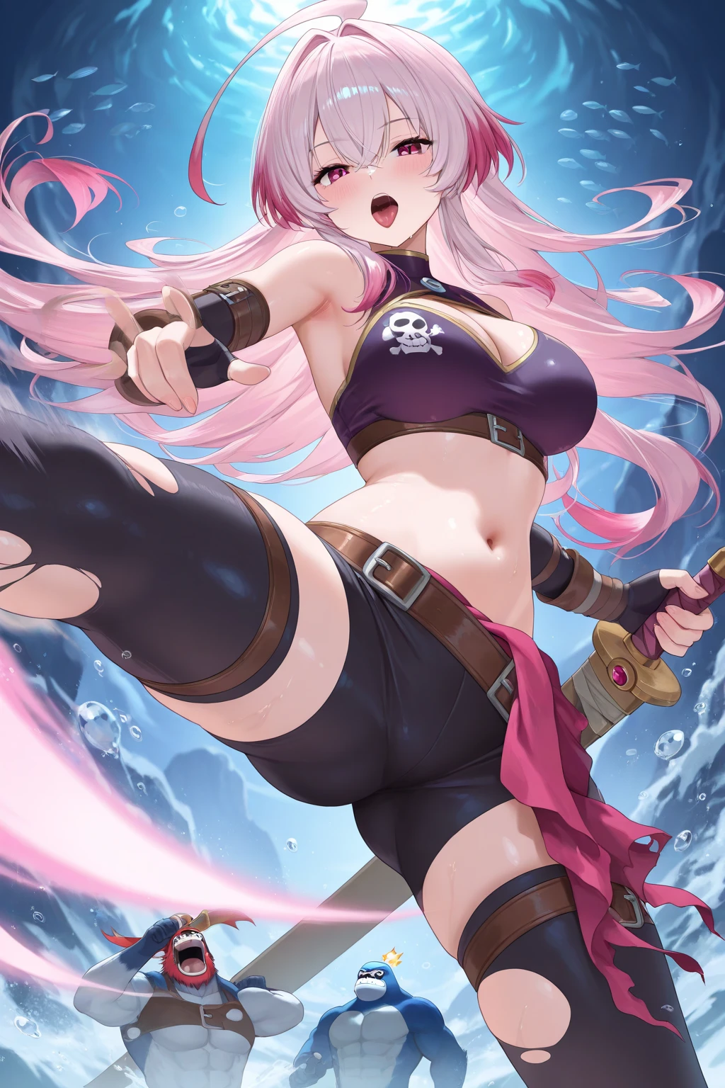 ((mature adult tall woman, mature_face)), (glowing aqua eyes), aqua cat ears, (super narrow waist), gradient (pink hair), large breasts, large areolae, (oily skin) ,              

arafed woman in a black bra top and white skirt posing, anime character, full body art, loba andrade from apex legends, vi from league of legends, vi from arcane, glamourous cosplay, anime inspired, anime cosplay, akali from league of legends, realistic cosplay, demonic tattoo, muscular, gigantic, thick thighs, lined stripped panties, fighting stance, ((evil😈))