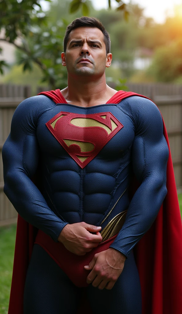 Superman live action (Nice Scout Personality),Homemade costume in medium blue normal fabric,Red shorts over the blue suit