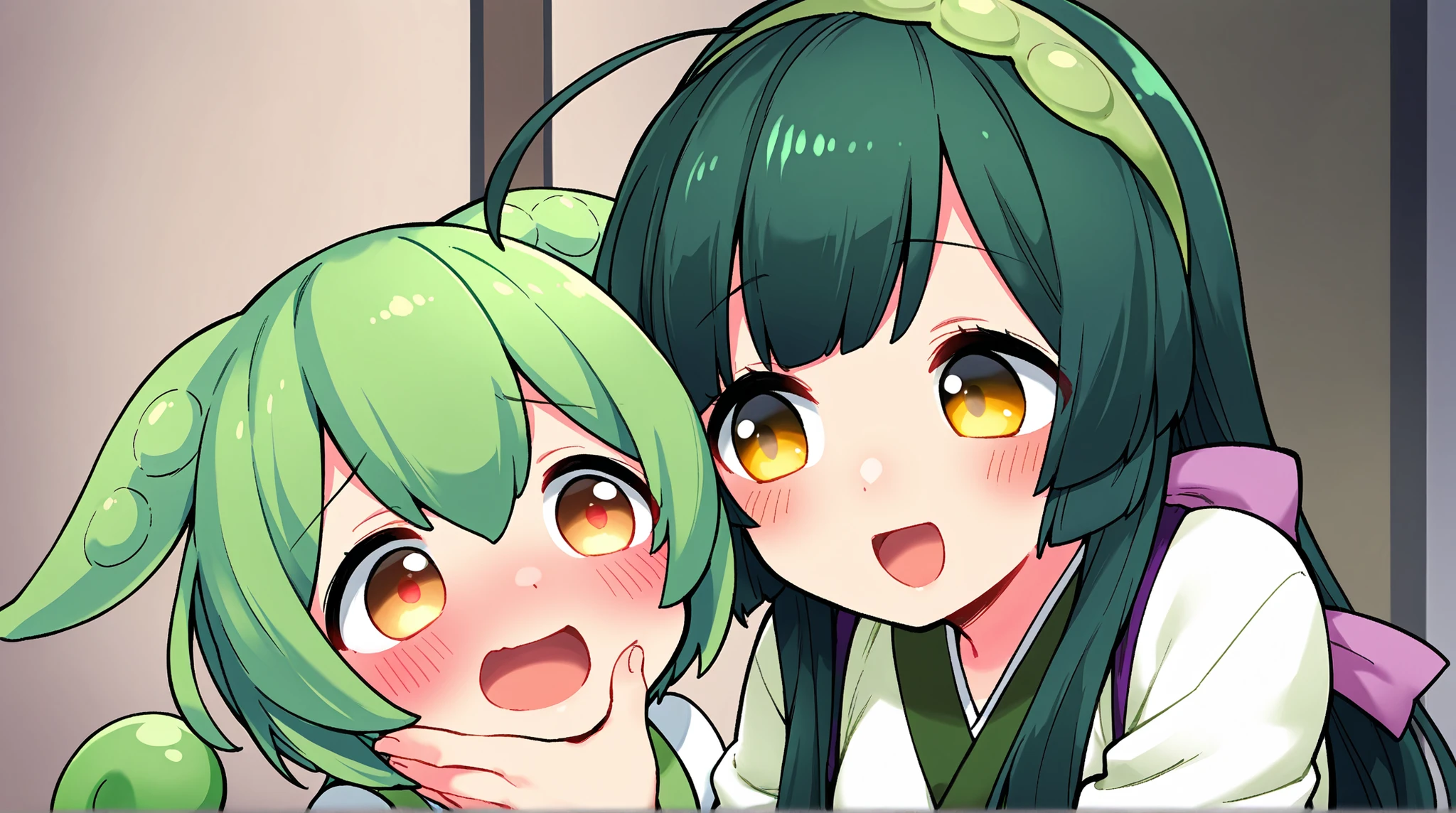 Tohoku Zunko,zundamon,TWO GIRLS,high resolution,Smile Yan,Open your mouth,shy,top quality