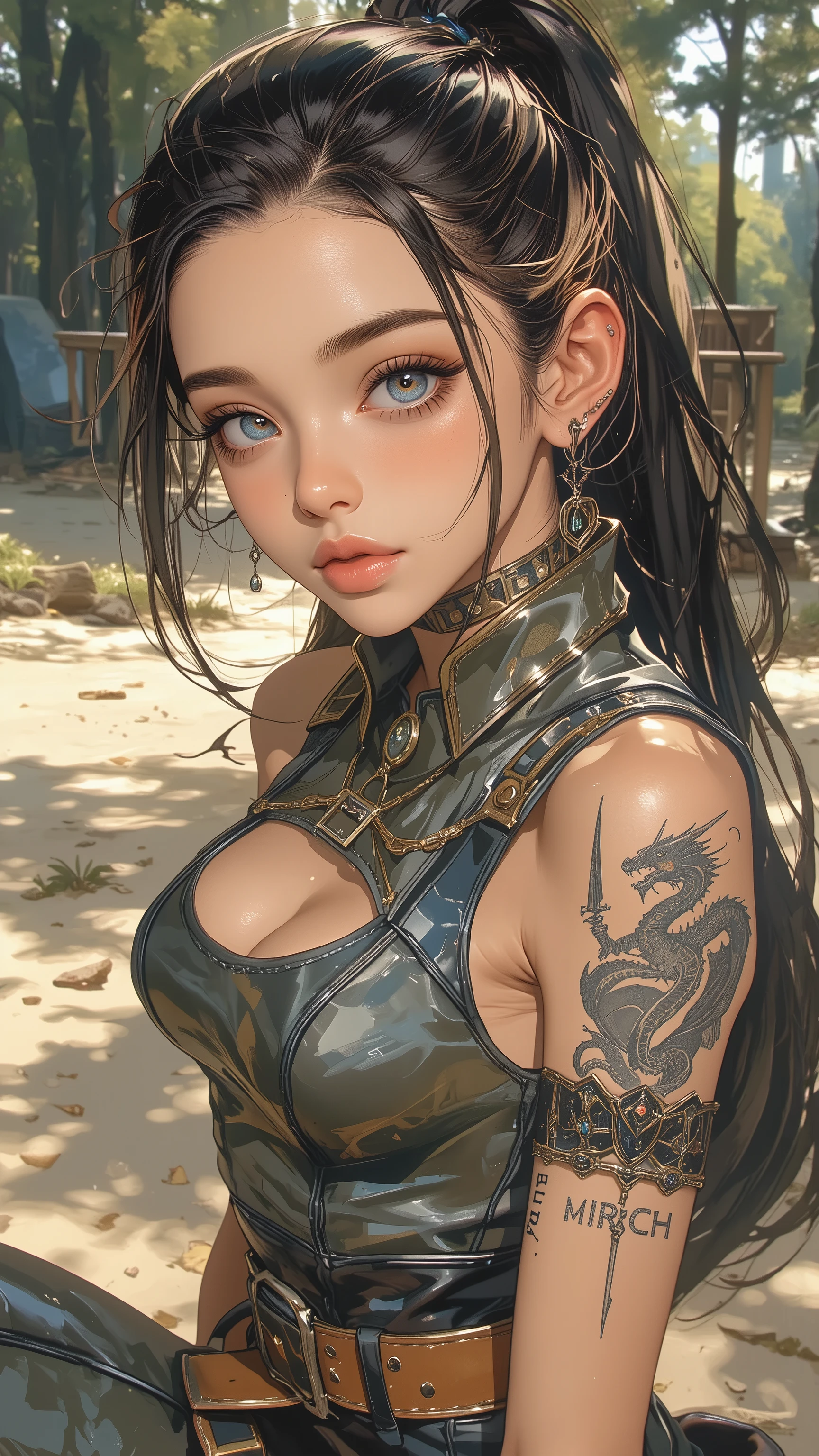 (1 girl:1.5), masterpiece:1.3, gag mouth , ULTRA HIGH DEFINITION, super excellent ), (Reality, photoReality:1.4), beautiful illustration ,
perfect light, close , khaki skin , blue gemstone eyes , tattoo,
Natural light, writing border depth , View notes , thin hair , Carefully drawn faces , Sophisticated and beautiful , beautiful clavicle , tight fit , full chest ,
Beautiful legs , beautiful arms , radiant skin , See your audience , face focus , tender skin ),
Cute and symmetrical face , Young slender face , perfect eyes , (( skin sweating )), black nail ,( 熊熊couple ),Abdominal muscles, perfectly slim figure ,большой ,cutting,Abdominal muscles,depth of field,realistic portrait s, exquisite fivefold,perfect face,depth of field,panoramic,full frame, realistic portrait , exquisite fivefold ,perfect face, black nail ,( oily skin )、(couple), panoramic,full frame,female fighter , high ponytail, Sleeveless tight top , Skinny leather dress , combat boots , Unfold a dragon-like flame around the ,(( Visible tongues dragon flames ,)),(( Fire exchange )), Samurai Battlefield