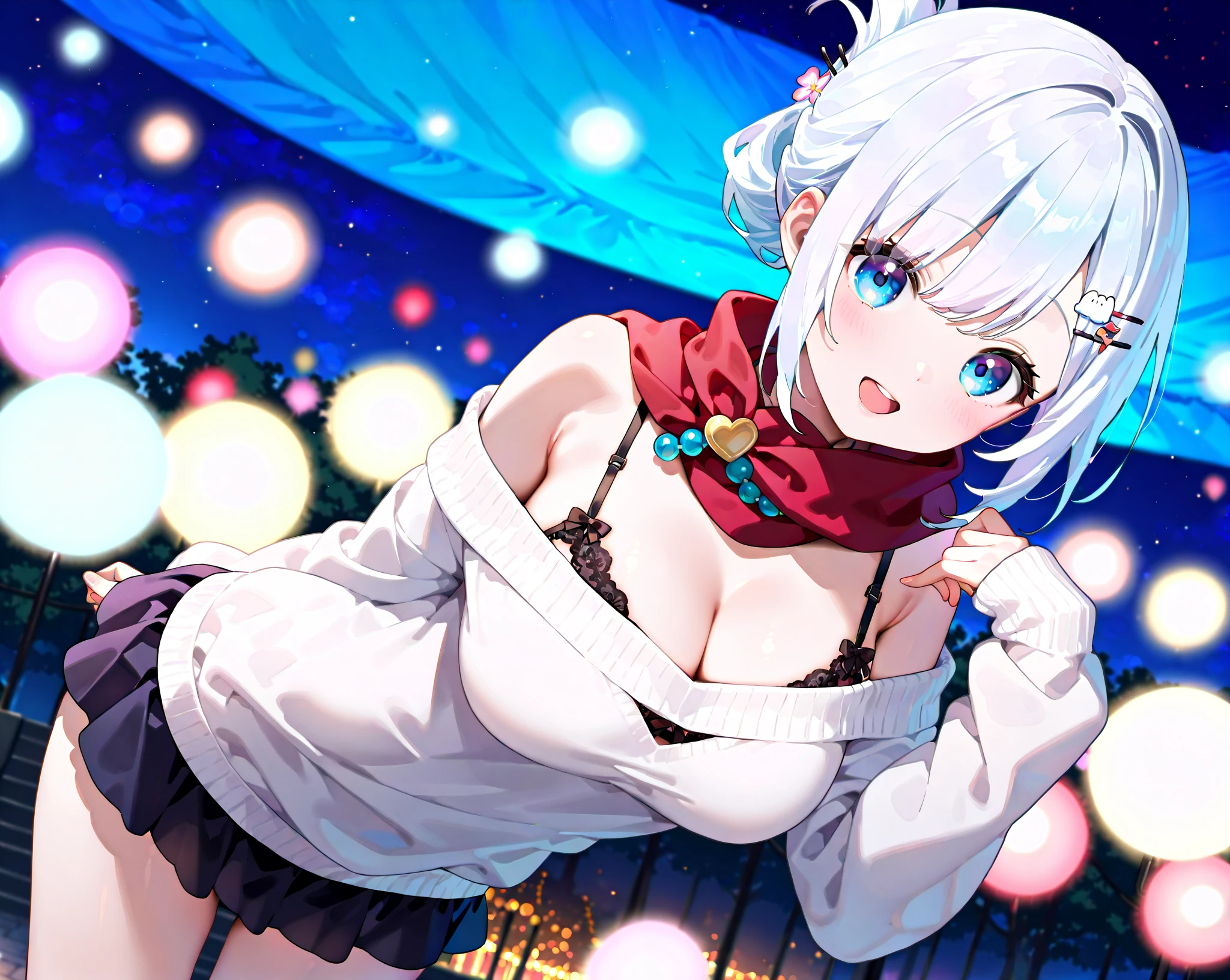 Remilia toho character, (solo), (standing on deck of mansion:1.1), a full moon, BREAK, collarbone, large perky breasts, cleavage, (inconceivably thin waist), (very short thin torso:1.2), very long thin legs, thigh gap, BREAK, white dress with (plunging neckline), (brown wiry corset cinches waist too tight:1.3), too short white miniskirt, (light blue thighhighs), BREAK, nose blush