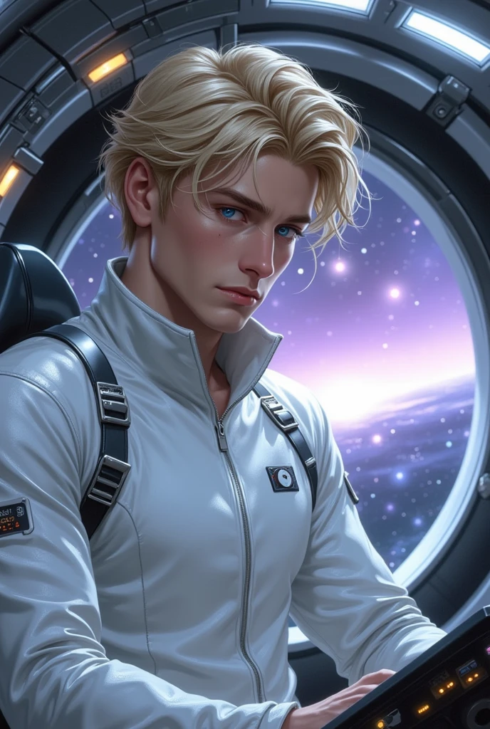 high quality, 1man, (((handsome blonde american Ken as an astronaut dilf))), (((blue eyes))) (((no facial hair)))