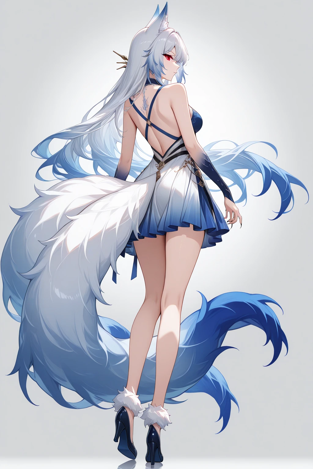 beast, Nine-Tailed FoxThe giant fox , full body

Red, fine details, impressive work of art, high quality,  8,000, VERY DETAILED, HIGH RESOLUTION,  exquisite composition ,in the evening when the spell was cast,ultra-detailed,The giant fox, Nine-Tailed Fox, fierce red eyes, (Fur: White, tail and ear tips and claws, on the masterpiece, has a large blue strip on the back leg), with intricate hair on the bottom of one ear, randomly appears red,dynamic perspective